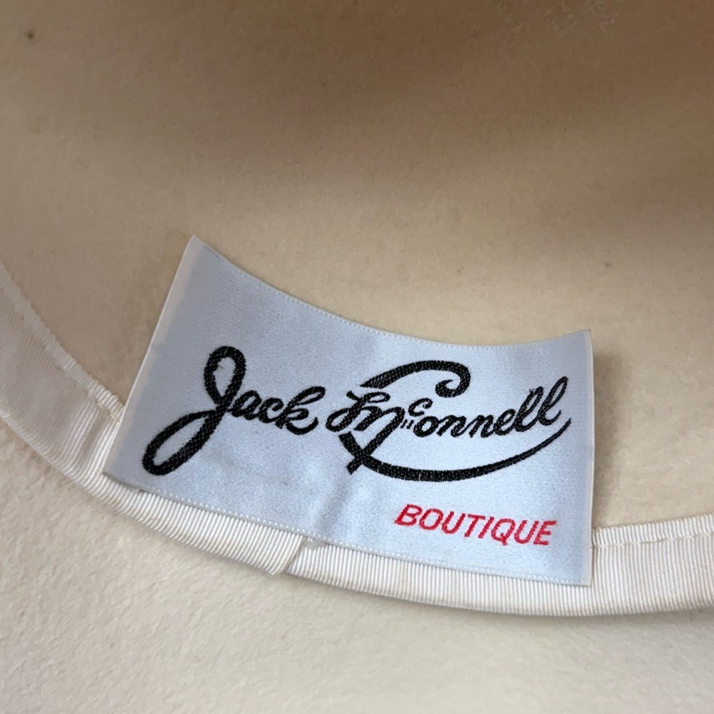 Vintage Jack McConnell Feather Hat, Cream Felt Wide Brim, Real Feathers, Rare - Picture 6 of 12